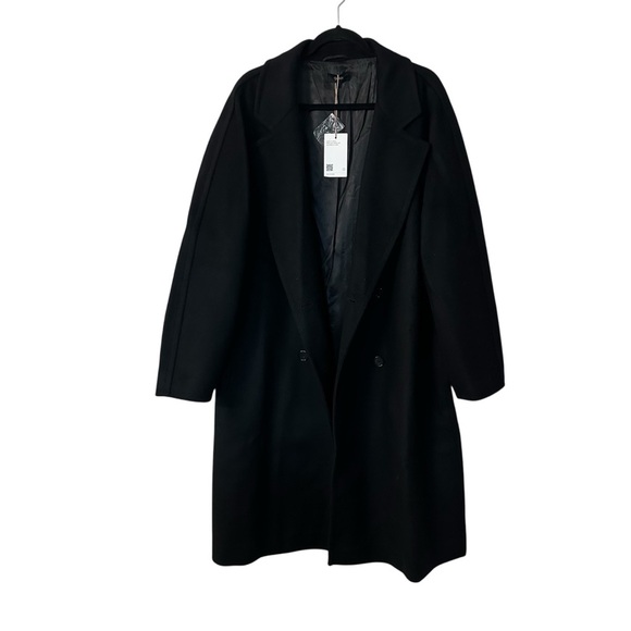 Quince Women’s Elegant Black Double Breasted Coat Virgin Wool Blend Sz L NWT - Picture 1 of 9